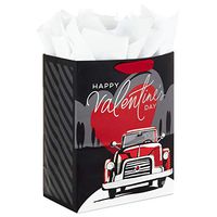 Hallmark 13" Large Valentines Gift Bag with Tissue Paper (Black, Gray and Red Vintage Truck) for Husband, Boyfriend, Fiancé