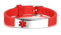 JF.JEWELRY Medical Alert ID Bracelets for Boys Girls Medical Silicone Wristbands 8-Size Adjustable-Free Engraving (Red)