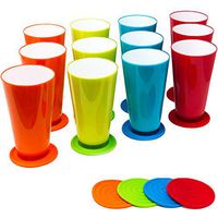 12 Pack 20 oz Plastic Tumblers, Cafe Break-Resistant Drinking Glasses Set w/Silicone Coasters by Talented Kitchen. Premium Quality, Translucent Effect Reusable Outdoor & Kids Cups in 4 Assorted Color