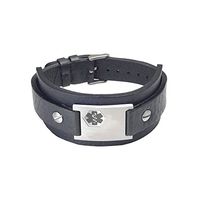 Divoti Rebel Black Genuine Leather Cuff Medical Alert Bracelet for Men (Fits up to 8" Wrists)-Black