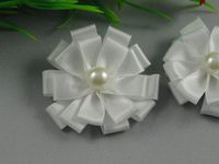 15pcs Polyester Pearl Flowers with The Appliques Craft DIY Wedding Pick Color (White)
