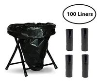Trail Essentials Toilet Liners; Hygienic, Leak-Proof, Odor Free, Compatible with Camping Commodes and Portable Toilets, Black Opaque Color– Roll of Liners in Convenient Carry Case (100 Liners)