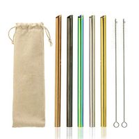 Reusable Metal Boba Straw, Stainless Steel Wide Smoothie Straws, Multi Colored Large Pointed Tip Straws w/Case and Brushes