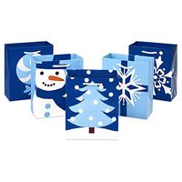 Hallmark 5XGB1796 6" Holiday Gift Bags, (Pack of 5; Blue Christmas Icons) Snowflakes, Snowman, Christmas Tree, Small, Blue