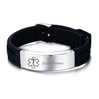 LiFashion CL Men's Stainless Steel Silicone Adjustable Belt Chain Medical ID Blood Thinner Alert Bracelet Bangle