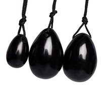 Gemhub Black Obsidian Yoni Egg Massage Stone 3PCS Natural Chakra Healing Yoga Exercise Eggs to Train Pelvic Muscles Kegel Exercise