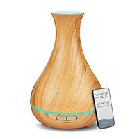 KBAYBO 550ml Aroma Diffuser Essential Oil Diffuser with Remote Control Ultrasonic Air Humidifier with Wood Grain 7-Color LED Night Light for Office Home Spa Yoga (Light-Remote)