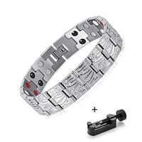 MGlooks Magnetic Stainless Steel Bracelet for Men 4 in 1 Healthy Energy Magnetic Bracelets with Free Links Removal Tool