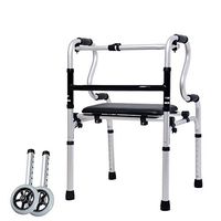 Standard Walker Elderly People with Leather Cushion,Exchangeable Fixed Dual Purpose,Height Adjustable Folding Aluminum Alloy Disabled Person Walking Rehabilitation Equipment,WheeledDualPurpose