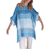 🌸EDC Women's Gradation Stripe Printed T-Shirt 🌸 Oversize Loose Casual O-Neck Short Sleeve Blouse Tops Pullover Tees Shirts (Blue, XXL)