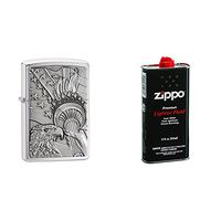 Zippo Patriotic Pocket Lighter, Brushed Chrome with 12 oz Lighter Fluid