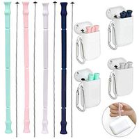 Ternence Flynn Reusable Silicone Straws, Foldable Straws with Colorful Case & Cleaning Brush - BPA Free Straws for Cold or Hot Drinks, Fit for Kids or Adults Indoor Outdoor (1PCS Gray 25CM)