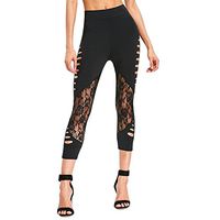 Women's Crop Mesh Leggings Cropped Ripped Leggings Skiny Stretchy Lace Leggings Sexy High Waist Tummy Control Capris Summer Workout Sport Gym Yoga Fitness Pants Causal Tights Running Pants