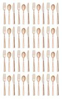 48 Pieces Hammered Rose Gold Plastic Cutlery Heavy Duty Disposable Silverware Shiny Metallic Flatware 16 Forks, 16 Knives and 16 Spoons