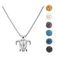 JOVIVI Aromatherapy Essential Oil Diffuser Necklace Silver Tortoise Locket Pendant with 6 Dyed Lava Stone Beads