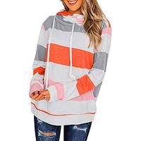 Ros1ock Women Stripe Sweatshirt Round Neck Long Sleeve Loose Pullover Casual Hoodies Tops Orange