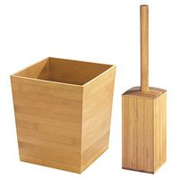 iDesign InterDesign Toilet Brush and Wastebasket Trash Bathroom-Set of 2, Bamboo Formbu Bowl Brush & Waste Can C2, 2 Piece Set
