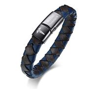 MPRAINBOW Custom Personalized Handmade Braid Genuine Leather Medical Alert ID Cuff Bangle Bracelet for Men Women