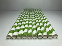 200 Count Giant Wrapped 8mm Paper Straw - Lime Green Striped - 8" / 8mm
