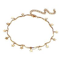 Meolin Thin Metal Star Shape Sequins Chain Choker Necklaces Pendant Necklaces Tassel Charm,Gold,30cm+10cm