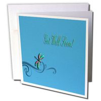 3dRose Blue Elegant Dragonfly on Vine Get Well - Greeting Cards, 6 x 6 inches, set of 12 (gc_22492_2)