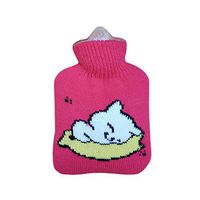 Simple Small Cute Warm 0.3 L Hot Water Bottle with Fabric Cover, Rose Red (Cat)