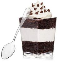 Square Dessert Cup - 4 Ounce - Durable Crystal Clear Plastic - 400 Count - Ideal for Desserts, Appetizers, Entrees, Puddings, Mousse and More!