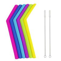 Set of 6 Reusable Silicone Straws Extra Long Bent Straws Food Grade Drinking Straws with 2 Cleaning Brushes for Toddlers 20oz or 30 oz Tumbler (Multicolor)