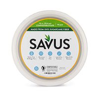 SAVUS 10-inch Round Disposable Plates, [50 count] - 100% Compostable Eco-Friendly Sugarcane Fiber Bagasse Heavy Duty Tree Free Plastic Free Party Paper Plates 10" bulk