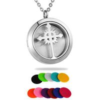 HooAMI Cross Aromatherapy Essential Oil Diffuser Necklace Stainless Steel Locket Pendant,12 Refill Pads