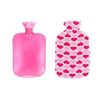 Healifty 2 Liters Hot Water Bag Bottle with Hearts Printed Cover for Women Girls Ladies Pain Relief Warmth (Rose Red)