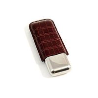 Bey-Berk C242C"Croco" Brown Leather and Stainless Steel Two 52 ga. Cigar Holder. One Size