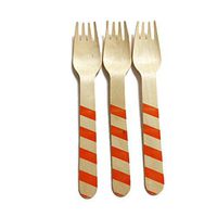 Perfect Stix Striped Forks 158 36- Orange Printed Wooden Forks with Orange Stripes Pattern, 6" (Pack of 36)