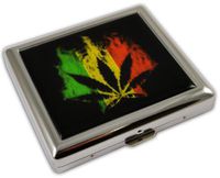 Cigarette Case Metal King Size Double Sided Pot Plant Marijuana Leaf Design