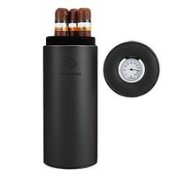 Fortune Nexus® High Quality Portable Leatherette Cigar Humidor Black, Cedar Wood Interior Cigar Case with Humidifier and Built-in Hydrometer