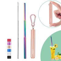 Rainbow Metal Straw, Reusable Collapsible Straw，Telescopic Stainless Straws with Travel Metal Case, Cleaning Brush and Keychain，for Party, Travel, Household, Outdoor.(Rose Gold)