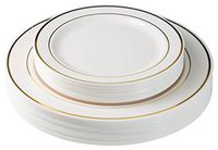 40 Gold Line Plastic Plates (20-dinner 20-dessert) Set Premium Heavyweight Plastic Wedding Like China…