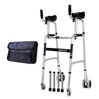 Four Wheel Walker Rollator with Fold Up Removable with Arm Mop Can Support Arms to Assist Walking Adjustable Height and Detachable Legs Lower Limb Training Device,Black,T3