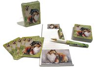 Love My Dog Gift Set! - 4 Piece Bundle- One Custom Fine Art Writing Pen, One Matching Magnetic List Pad, One Matching Decorative Magnet, One Matching Deck Playing Cards (Sheltie (Shetland Sheepdog))
