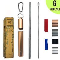 Reusable Collapsible Metal Drinking Straw by Green OG | 6 Piece Set with Brush Aluminum Case | Stainless Steel, Telescopic, Sustainable, Eco Friendly (Rose Gold)