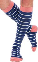LISH Women's Striped Compression Socks - Graduated Knee Hi (Nvy/Wht/Salmon, S/M)