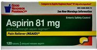 Coated Aspirin: Good Neighbor Enteric Coated 81 mg Aspirin (Bayer)Expires 1/13