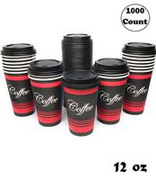 Restaurant Grade 12 Oz Paper Coffee Cups with Black Dome Lids - 1000 Count By EcoQuality Disposable Cups For Hot and Cold Drinks. Great For Tea, Soda, Shops, Cafes, and Concession Stands.