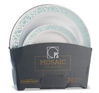 32 Piece Plastic Plates Set Elegant Plastic Dinnerware Set for 16 Guests Includes 16 Fancy Disposable Dinner Plates 16 Dessert Plates Thanksgiving (Silver and Light Blue) Posh Setting