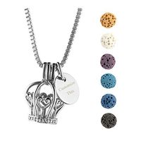 Top Plaza Personalized Custom Necklace Name Words Engraving Aromatherapy Essential Oil Diffuser Silver Locket Necklace W/6 Dyed Lava Rock Stone(Crown)