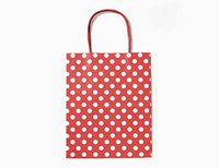 12CT Medium RED Polka DOT Biodegradable, Food Safe Ink & Paper, Premium Quality Paper (Sturdy & Thicker), Kraft Bag with Colored Sturdy Handle (Medium, P.Red)