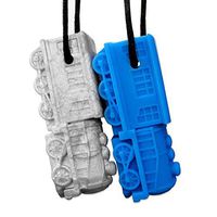 GoGoChews Chew Necklace - Train Shape Chew for Boys & Girls, Oral Motor Therapy Tool/Chew, Provides Sensory Input for Special Needs Chewers, Calming for Teething & Biting (Blue/Silver)