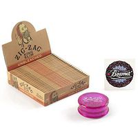 24 Packs Zig Zag King Size Unbleached Rolling Paper + 3-Piece 63mm Beamer Acrylic Grinder with Storage Compartment + Beamer Smoke Sticker