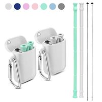Yoocaa Reusable Silicone Collapsible Straws - 2 Pack Portable Drinking Straw with Colorful Carrying Case and Cleaning Brush, BPA Free - Green Grey