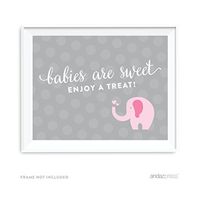 Andaz Press Pink Girl Elephant Baby Shower Collection, Party Sign, Babies are Sweet Enjoy a Treat, 8.5x11-inch, 1-Pack